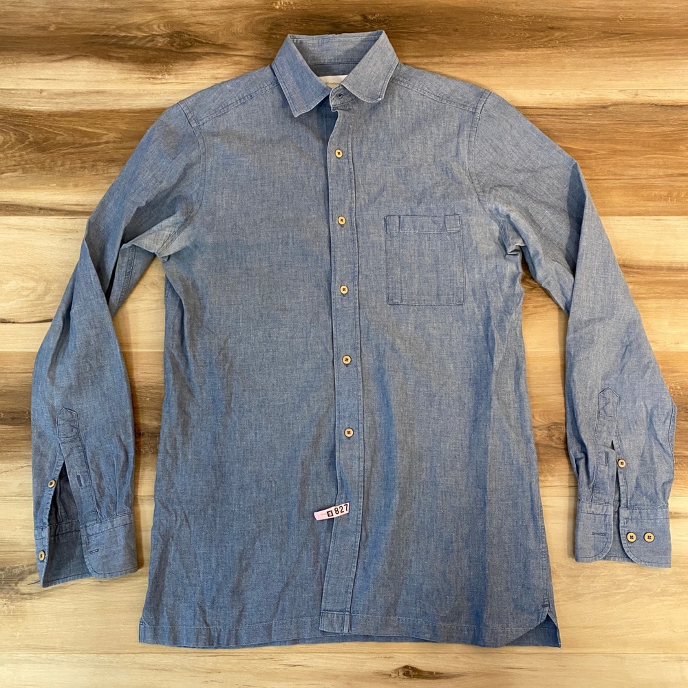 Massimo Dutti Chambray Shirt Mens Small Long Sleeve Button Up‎